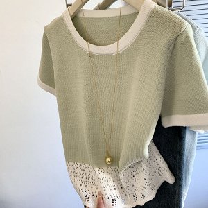Футболка с короткими рукавами комбинированная, зеленая