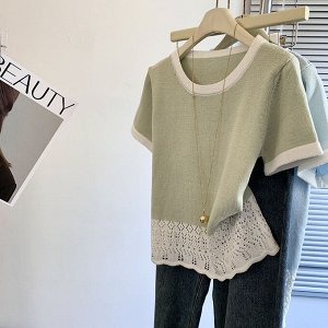 Футболка с короткими рукавами комбинированная, зеленая