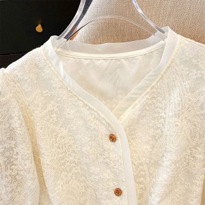 Кружевная рубашка с короткими рукавами, молочная