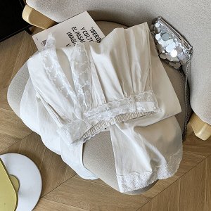 Кружевные прямые брюки, бело-серые