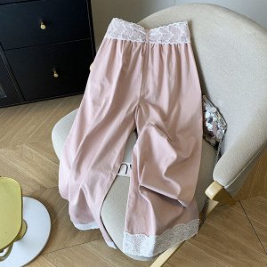 Кружевные прямые брюки, розовые
