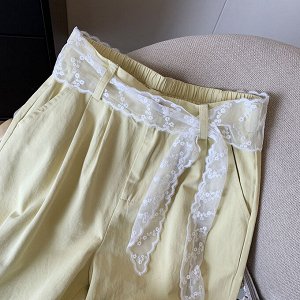 Кружевные прямые брюки, желтые