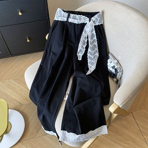 Кружевные прямые брюки, черные
