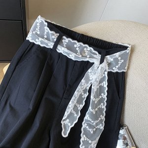 Кружевные прямые брюки, черные