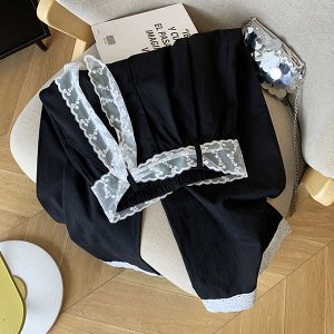 Кружевные прямые брюки, черные