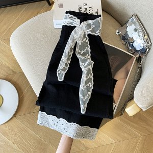 Кружевные прямые брюки, черные