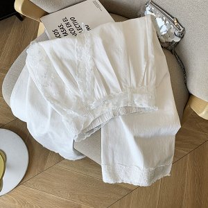 Кружевные прямые брюки, белые
