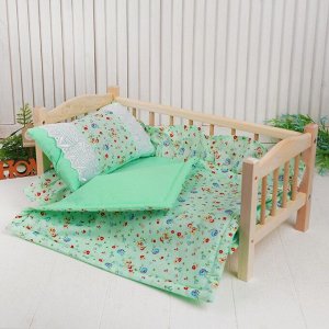 Кукольное постельное «Цветочки на зелёном», простынь, одеяло 46х36 см, подушка 27х17 см