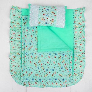 Кукольное постельное «Цветочки на зелёном», простынь, одеяло 46х36 см, подушка 27х17 см