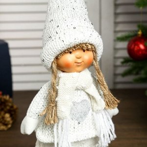 Кукла интерьерная "Девочка Валя в бежевом свитере и колпаке" 38х10х14 см