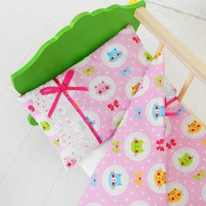 Постельное бельё для кукол «Розовые котики», простынь, одеяло, подушка