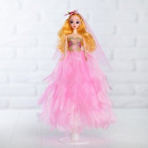 Кукла на подставке «Принцесса», розовое платье, на голове цветок