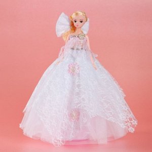 Кукла на подставке «Принцесса», музыкальная, белое платье, прическа с бантом