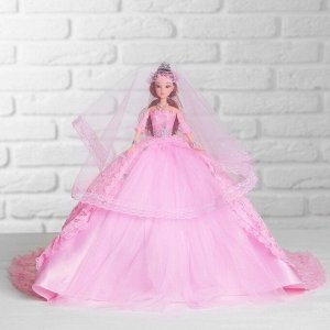 Кукла на подставке «Принцесса», розовое платье со шлейфом