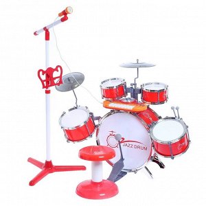 Барабанная установка «Настоящий барабанщик» с пианино, стульчиком, микрофоном, МИКС