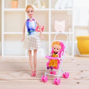 Кукла модель «Мама с дочкой», с коляской, МИКС