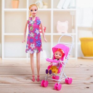 Кукла модель «Мама с дочкой», с коляской, МИКС
