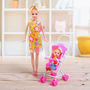 Кукла модель «Мама с дочкой» с коляской, МИКС