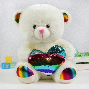 Мягкая игрушка "Мишка с сердцем" 40 см, пайетки радуга
