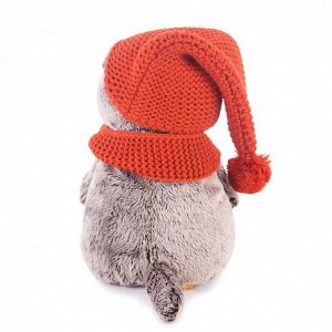 Мягкая игрушка "Басик" в вязаной шапке и шарфе, 22 см