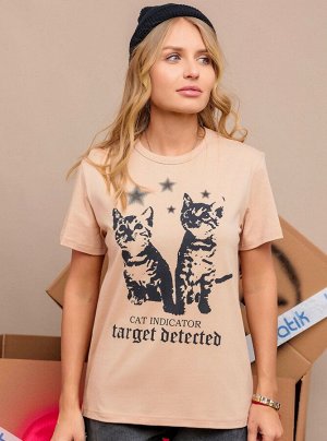 Batik Футболка подростковая для девочки из хлопка с коротким рукавом и с принтом цвет Бежевый