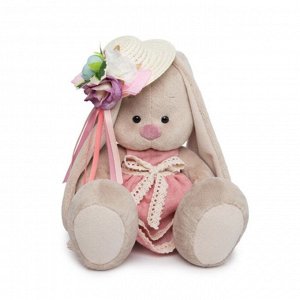 Мягкая игрушка "Зайка Ми" в бледно-розовом платье и шляпке с цветами, 23 см