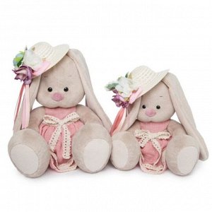 Мягкая игрушка "Зайка Ми" в бледно-розовом платье и шляпке с цветами, 23 см