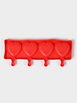 Форма для мороженого «Сердца», силикон, 37x15x2.5 см, 4 ячейки (9.2x8.4 см), МИКС