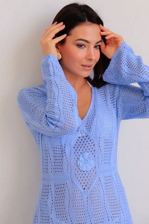 Платье вязаное пляжное голубое