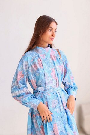Платье голубое с цветочным принтом