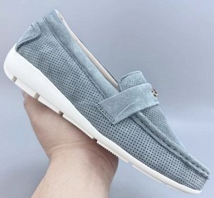 Мокасины из натуральной замши с перфорацией, серый