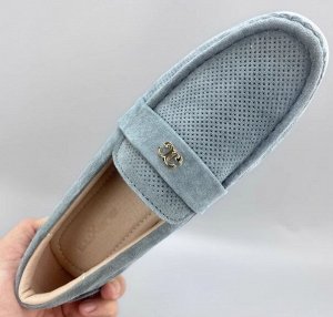 Мокасины из натуральной замши с перфорацией, серый