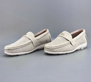 Мокасины из натуральной замши с перфорацией, беж