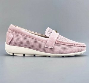 Мокасины из натуральной замши с перфорацией, розовый