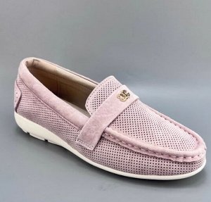 Мокасины из натуральной замши с перфорацией, розовый