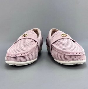 Мокасины из натуральной замши с перфорацией, розовый