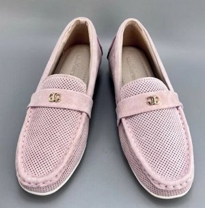 Мокасины из натуральной замши с перфорацией, розовый