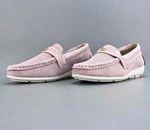 Мокасины из натуральной замши с перфорацией, розовый