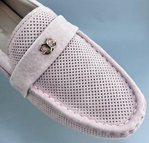 Мокасины из натуральной замши с перфорацией, розовый