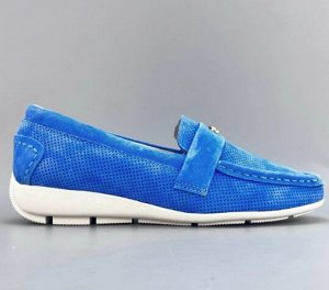 Мокасины из натуральной замши с перфорацией, синий