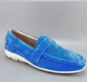 Мокасины из натуральной замши с перфорацией, синий