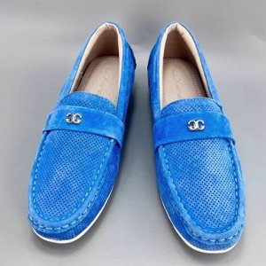 Мокасины из натуральной замши с перфорацией, синий