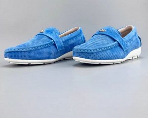 Мокасины из натуральной замши с перфорацией, синий