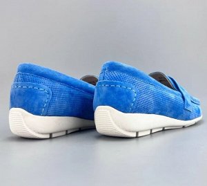 Мокасины из натуральной замши с перфорацией, синий