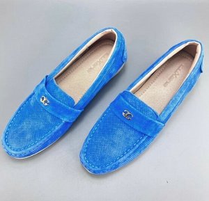 Мокасины из натуральной замши с перфорацией, синий
