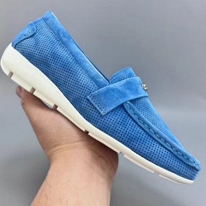 Мокасины из натуральной замши с перфорацией, синий