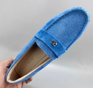 Мокасины из натуральной замши с перфорацией, синий
