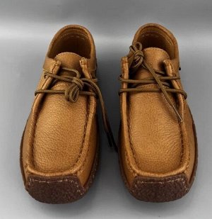 Мокасины из натур. кожи с прорезиненным носком на шнурках, коричневый