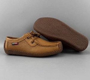 Мокасины из натур. кожи с прорезиненным носком на шнурках, коричневый