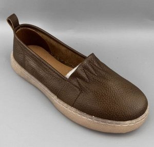 Лоферы из натур. кожи мягкие, верх на резинке, темно-коричневый